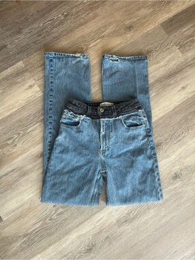 Abercrombie Two Tone 90s Relaxed Jeans 25 High Rise Distressed Raw Waist Y2K